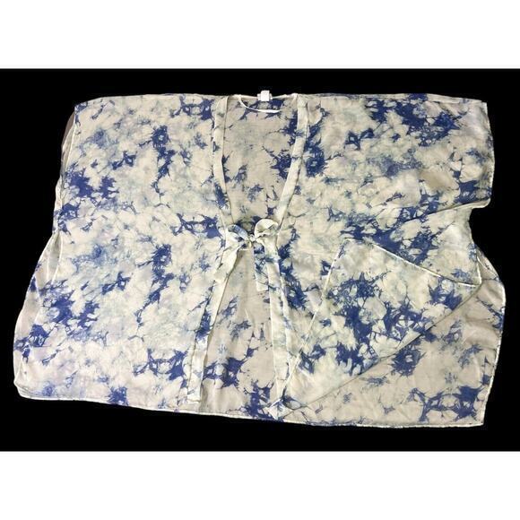 Sonoma Bathing Suit Cover Blue White Geometric Pattern Short Sleeve Sheer One Sz - Picture 5 of 9